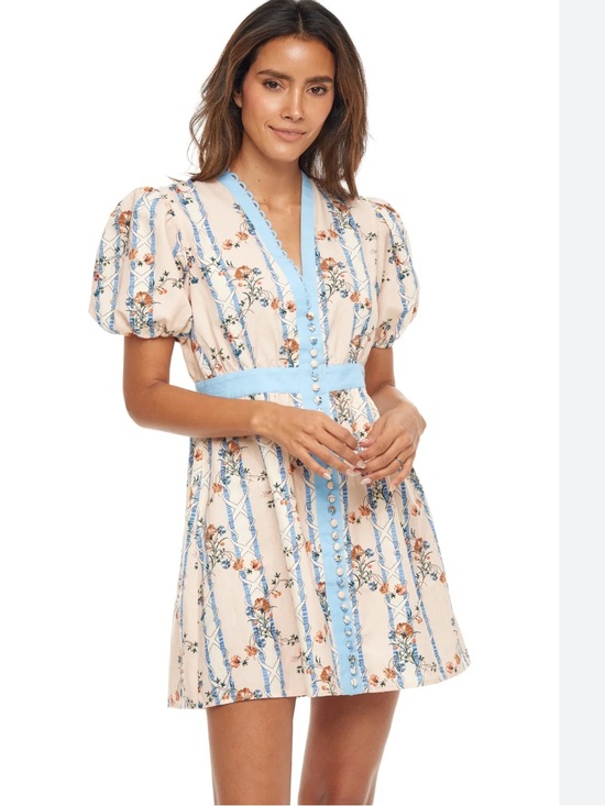 Anna Cate Dresses & Skirts - Anna Cate PEACH/BLUE FLORAL LINEN KENDAL DRESS